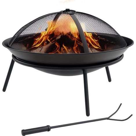 Beyamis Feuerschale mit Deckel und Schürhaken, Metall-Feuerstelle für Terrasse, Balkon und Garten, Ø 47 x 33 cm, Schwarz