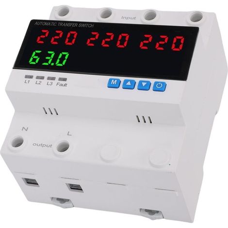 Commutateur de transfert automatique 63A 4P 3PH, surintensité, surtension, sous-tension, disjoncteur réglable ATS, affichage LED pour générateur, onduleur (1/5)