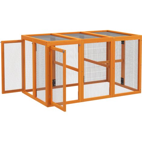 Poulailler pour 1 à 3 poules, structure en bois et grillage de acier, extensible, perchoirs en bois, orange (1/5)