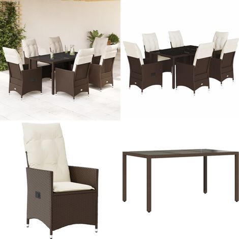 7-tlg. Garten-Essgruppe mit Kissen Braun Poly Rattan - Gartenset - Outdoor Möbel - Esstisch Set - Lounge Gruppe - Rattan Gartenmöbel - Home & Living