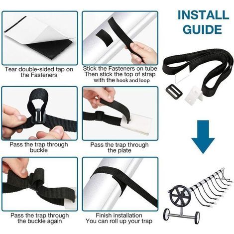Enrouleur Bache Piscine - Kit de Fixation pour Bâche Solaire de Piscine - 8 Sangles de Fixation pour Bâche Solaire (1/4)