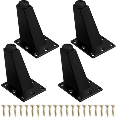 4Pcs Pieds de Meuble à Toute Épreuve Pieds de Table en Métal Pieds de Meubles Réglable Jambes de Canapé Pieds de Table Obliques avec Plaque de Montage et Vis pour Commode de Placard, 75mm Noir Mat