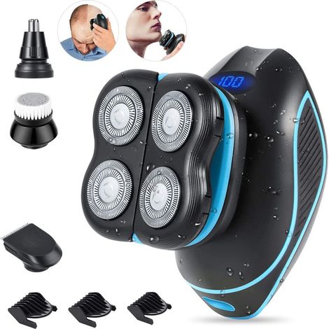 Rasoir Électrique - Tête Flottante 5D - Étanche IPX7 - 5 Accessoires Interchangeables - Pour Visage Cou Crâne Barbe Poils De Nez - 90 Min Autonomie - USB (1/5)