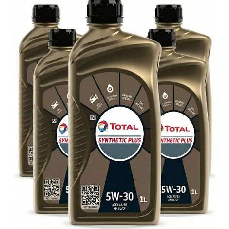 Kit 6 Litri Olio Motore Total Synthetic Plus 5W30 (6 Flaconi da 1L) Tecnologia Sintetica Benzina Diesel GPL Metano Start Stop Specifiche ACEA A5 B5 API SL CF Offerta Scorta