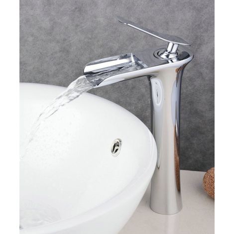 Mitigeur de lavabo chromé – Robinet vasque à jet cascade – Poignée unique – Installation facile – Design contemporain – Lookshop (1/8)