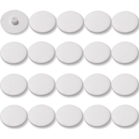 – Lot de 20 cache-vis en plastique blanc 4mm – Diamètre extérieur 17mm – Tête plate CHC FHC 15mm – Pour vis à six pans creux SW4 (1/4)