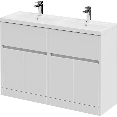 Montego Satin White 1200mm Floor Standing 2 Drawer 4 Door Vanity Unit with Lucia Double Basin