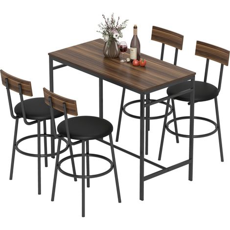Set tavolo da bar industriale 5 pezzi con 4 sgabelli, legno e acciaio, marrone (1/5)