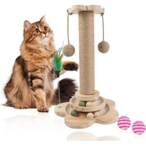 Griffoir pour Chat, 40cm Griffoir pour Chat avec Balle et Plume Suspendues, 5 in 1 Griffoir pour Chat Arbre Jouet avec Corde en Sisal, pour Chats d'Intérieur et Chatons (1/4)