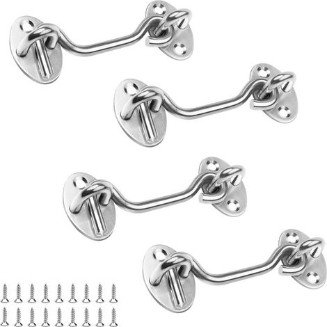 4 Pièces 75 mm Crochet Fermeture Porte, Argent Crochet de Porte Acier Inoxydable, Verrou Porte Exterieur avec Vis, pour Verrouiller Fenêtres, Stores, Portes Grange (1/5)