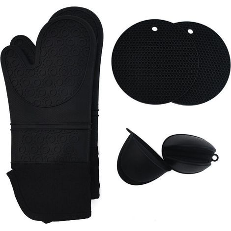 Tigrezy Gants de Four Gants de Four Lot de 6 Maniques, Gants de Cuisson Gants de Cuisine Silicone et Coton Four (1/5)