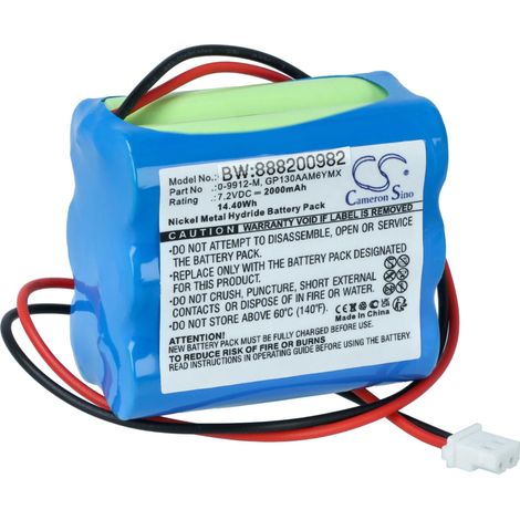 vhbw batería reemplaza Visonic 0-9912-M, 0-9913-W, 103-303687, GP130AAM6YMX para control de alarma seguridad (2000mAh, 7.2V, NiMH)