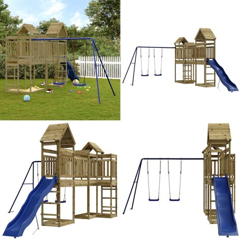 Spielturm Imprägniertes Kiefernholz - Holzspielgeräte - Outdoor Spielplatz - Gartenmöbel - Spielhaus - Kinderschwingset - Home & Living