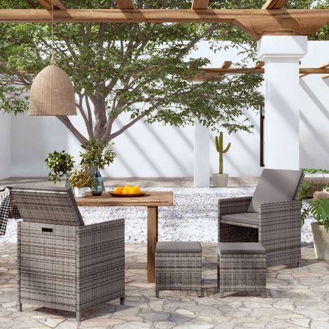 4 pcs Jeu de Chaise et Tabouret de jardin, Fauteuil de jardin Résine tressée Gris HAV6009 (1/5)