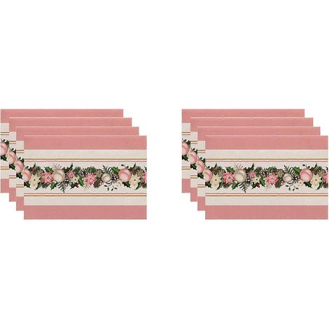 Lot de 8 sets de table de Noël roses enneigés, motif sapins de Noël, pour la décoration de la cuisine et de la salle à manger. (1/3)