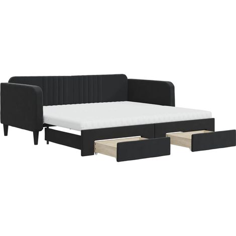 Maison Exclusive - Lit de jour avec gigogne et tiroirs noir 90x190 cm velours