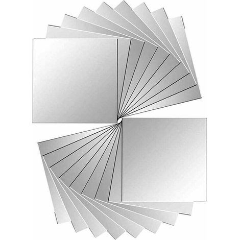 Carreaux miroir autocollants décoration murale – Lot de 18 pièces argentées, 15 x 15 cm, facile à poser, sans trou ni outil