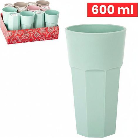 Set 12 Bicchieri Ottagonali / Calici in Plastica Hemax Assortito (Verde/Rosa/Marrone) (1/4)
