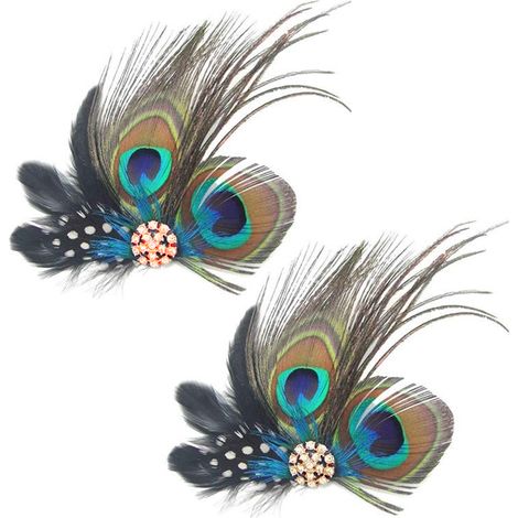 Pince À Cheveux - Plumes De Paon - Pour Soirée Mariage Fête Costume - Lot De 2 (1/5)