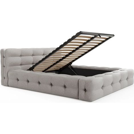 Letto con contenitore trapuntato 160 x 200 cm Tessuto chiné Grigio - LERUCO (1/5)