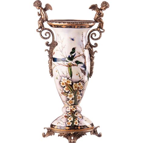 Porzellanvase mit Engeln, Porzellan mit Bronze (1/2)