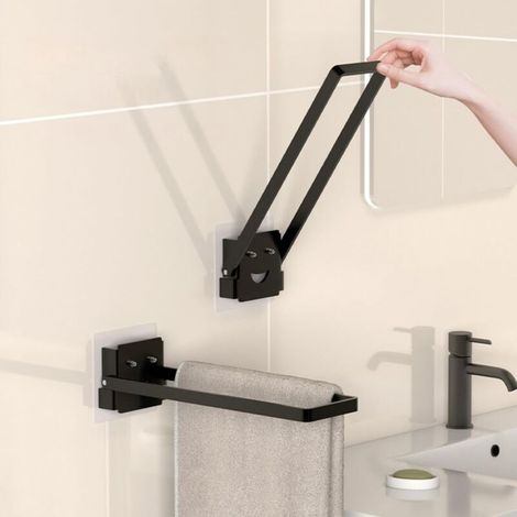 Porte-serviettes pliable pour salle de bain, crochet mural pliable sans perçage, pratique et adapté aux coins étroits, noir, 18 cm (1/5)