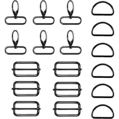 18 Pièces Mousqueton Sac a Main Kits Contient D-Ringe Boucle en Métal Tri-Glide Crochets Pivotant avec Anneaux de D Métal Couture Accessoires Mercerie pour Bricolage Sac à Dos, Noir (1/5)