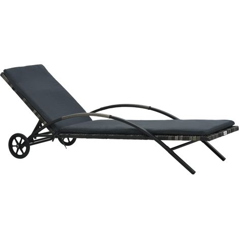 Sonnenliege mit Auflage & Rädern Poly Rattan Anthrazit