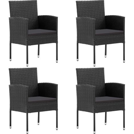 Gartenstühle mit Kissen in Schwarz 4 Stk. Schwarz Polyrattan