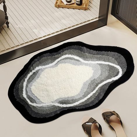 CCYKXATapis Salle de Bain Absorbant Gris à Effet 3D, Tapis de Bain Antiderapant Lavable, Shaggy, en Microfibre Flockée, Moquette pour Salon, 60x100cm (1/5)