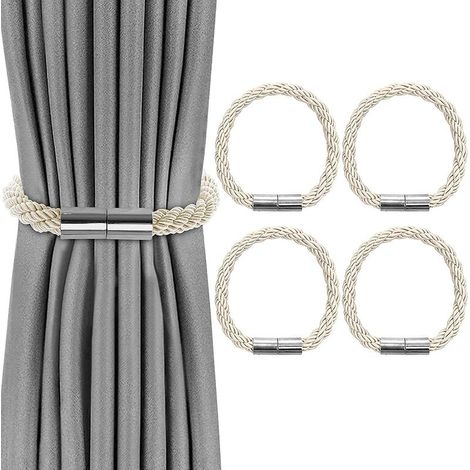 Lot de 4 Embrasses de Rideaux, Embrasses Rideau Aimantée Tressage Magnétiques Rideaux Boucle pour Décoration de Bureau Maison (Beige) (1/5)