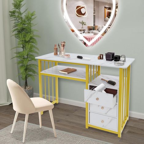 Coiffeuse, table de manucure moderne avec 3 tiroirs, 100 x 40 x 76 cm, table à ongles en bois et structure en métal pour bureau, salon, maison, jusqu'à 30 kg