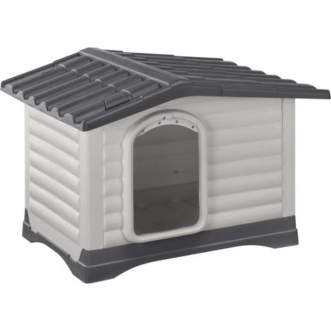 Niche pour Chien, Niche Chien Extérieur, Fond Drainant, Base Isolante, Toit Amovible, Grille de Ventilation, Plastique Recyclé, 73 x 59 x h 53 cm (1/5)