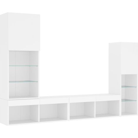 4 Piece TV Wall Units with LED White Engineered Wood vidaXL (1/4)