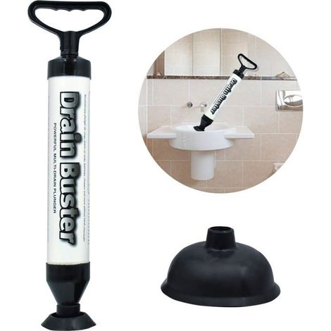 Déboucheur WC Puissant avec 2 Ventouses, Haute Pression en ABS pour Salle de Bain, WC, Baignoire, Douche, Lavabo (1/5)