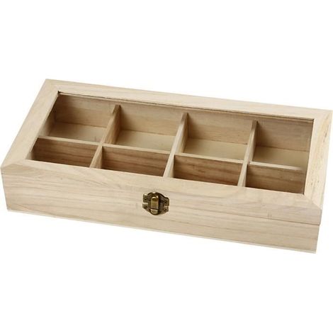 Boîte en bois - 8 casiers - Couvercle en verre - Fermeture métallique