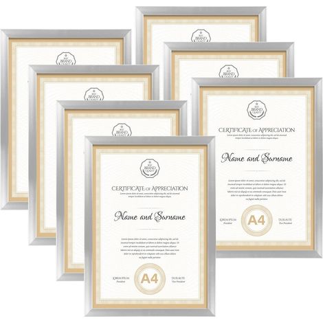 Lot de 7 Cadre A4 21x29,7 cm Argenté - Cadre Photo A4 Pour Documents, Certificats, Diplômes, Utilisable en Suspension ou Sur Table (1/5)