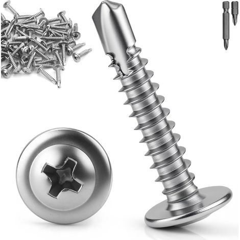 Vis Autoforeuse Inox M4,2x16 mm, 80 Pièces Vis Autoforeuse Metal 410 Vise Autoperforante Ronde Phillips à Tête Fraisée pour Bois Tôle Aluminium Plastique (1/5)