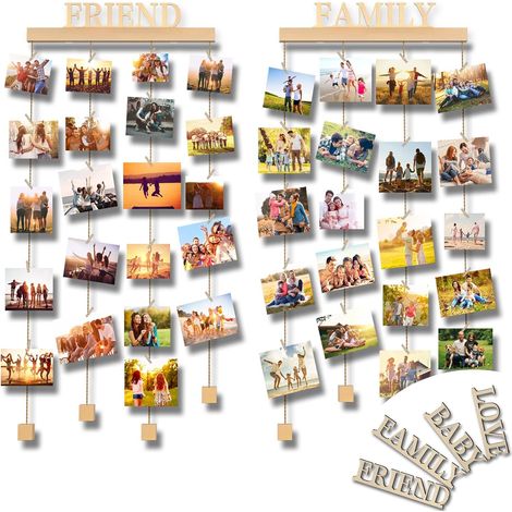 Pele Mele Photo Mural Cadre Pele Mele Porte Photo Mural Cadre Multi en Bois avec 45 Pinces (1/5)