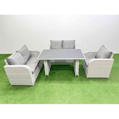 Fimous Rattan Sofa Outdoor Furniture with Dining Table,Love Sofa Patio Furniture Light Grey 5 Seater (1/4)