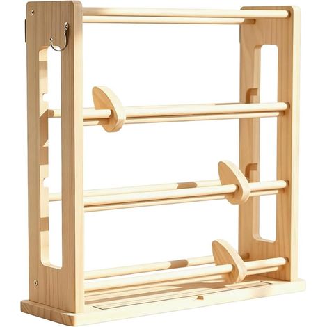 Scaffale in legno a 4 ripiani con ganci (1/5)