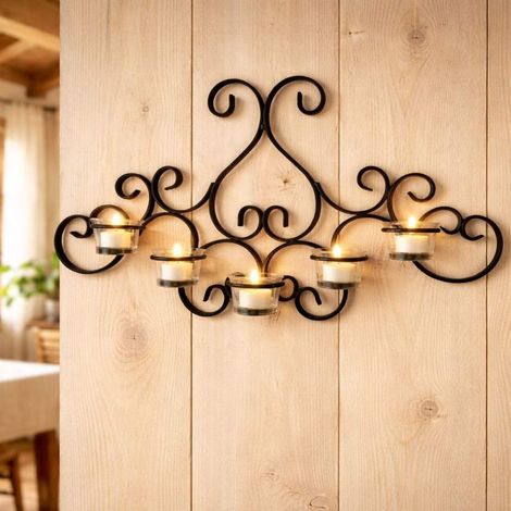 DanDiBo Wandteelichthalter Metall Schwarz Palace Wandkerzenhalter 63 cm Teelichthalter Kerzenhalter