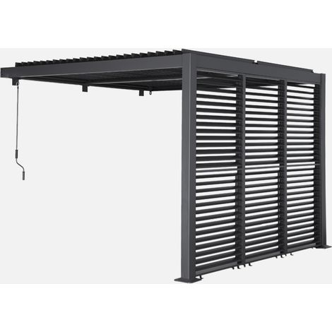 Pergola bioclimatica in alluminio addossata 3x3m + 3 persiane 100cm con lamelle orientabili (1/4)