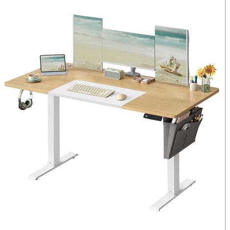 Bureau assis debout électrique table réglable en hauteur mémoire 4 hauteurs pochette cadre en acier dessus de table épais 140 x 60 x (72-120) cm marron