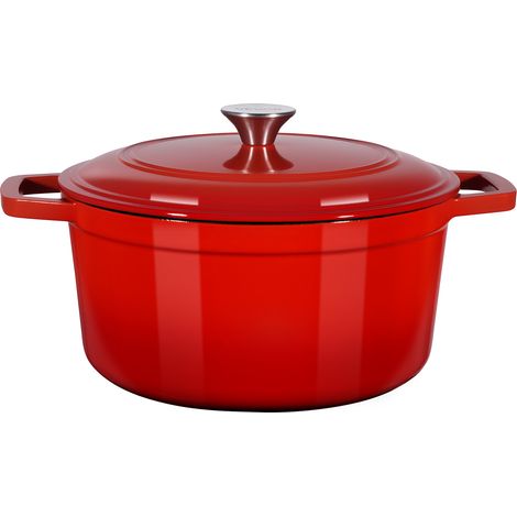 VEVOR Forno Olandese in Ghisa Smaltata, Pentola da 5,7 l con Coperchio e Doppi Manici, Pentola Durevole, Compatibile con Forni a Induzione Fino a 260 ℃, per Brasare, Stufati, Arrostire, Rosso (1/5)