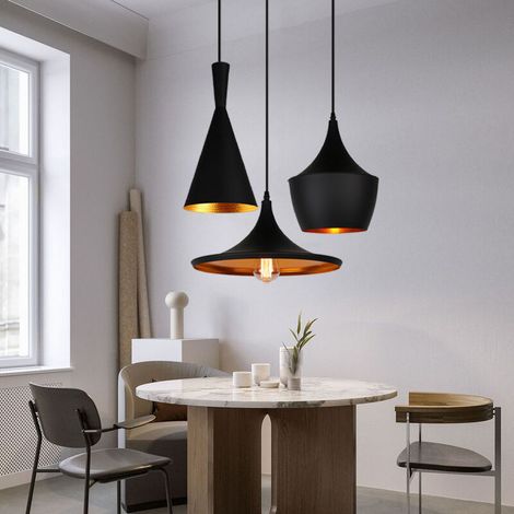 – Lustre suspension 3 lumières en métal noir et doré – Style géométrique moderne – Douille E27 – Câble réglable 100cm – Pour salon et salle à manger (1/5)