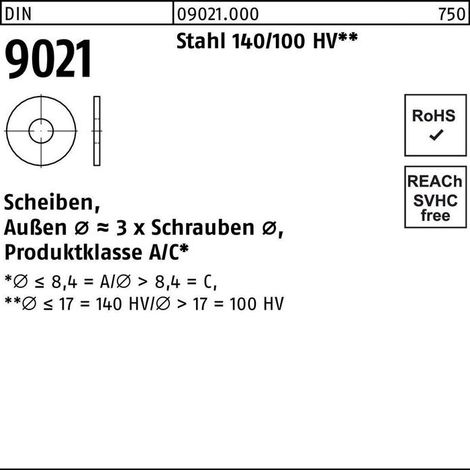 Rondelle DIN 9021 8,4x24x2 Acier 140/100 HV 100 pièces