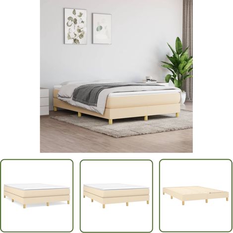 The Living Store Cadre de lit sans matelas crème 140x200 cm tissu - Cadre De Lit - Lit Simple - Lit Adulte - Literie - Meuble Chambre (1/5)