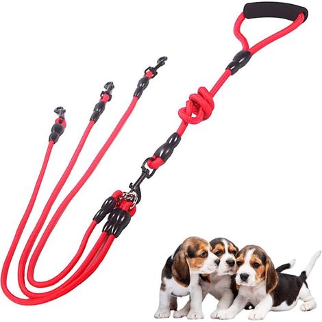 Laisse Pour Chien 3 En 1 - Laisse Réglable En Nylon Avec Couplage Détachable - Pour 1 2 Ou 3 Chiens - Marche Randonnée Camping - 1 Pièce