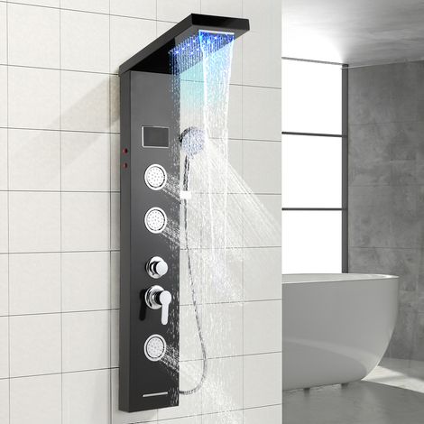 Jiubiaz Colonna doccia nera in acciaio inox 304, cascata e 6 getti a pioggia